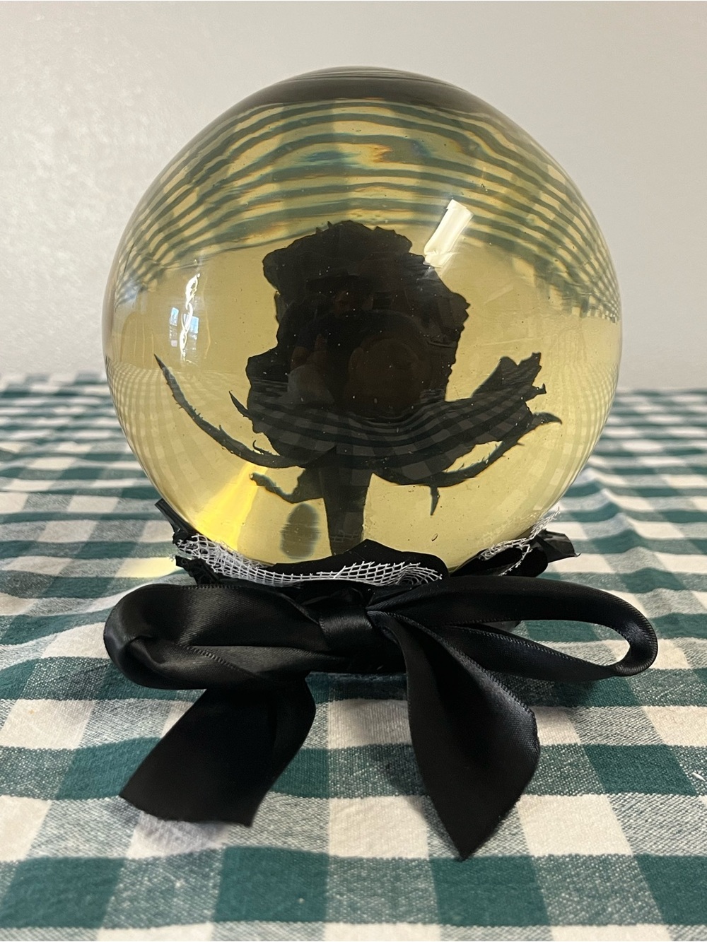 Vintage Goth & Witchy Forever Black Rose Globe w/ Black Bow 5x7